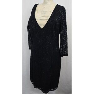 Banana‎ Republic Livien Scott Black Lace V Neck 3/4 Sleeve Dress Womens 14P